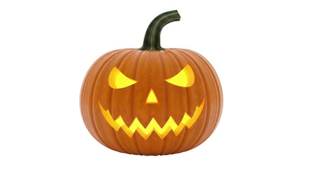 Isolated spooky jack o'lantern, Halloween pumpkin with evil grinning face and creepy glowing eyes
