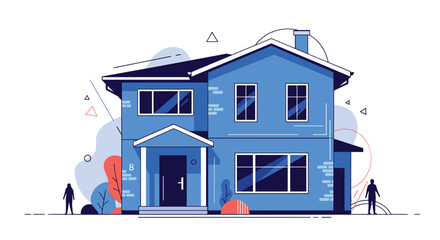 A vibrant modern house design with people and abstract elements.