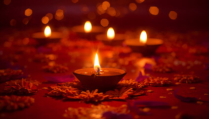 Festival of lights marking triumph of good, with diyas, rangoli, sweets, fireworks, prayers, and family joy.