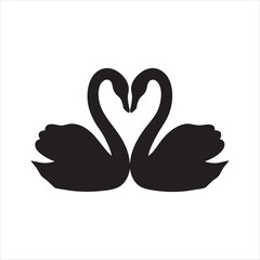  Black and white silhouette of two swans forming a heart shape 