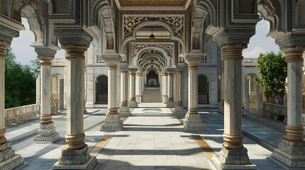 Fototapeta premium Ornate indian palace architecture with arches and columns