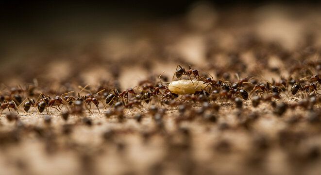 Close-up of Ants Carrying Food in a Colony