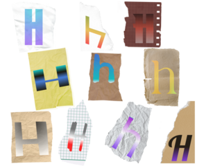 collage element for graphic design, png isolated on transparent background. Ransom letter font H from printout magazine cutout - 1