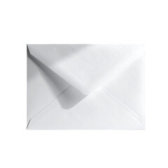 A plain white envelope, slightly angled, shows a subtle shadow and a gently folded flap