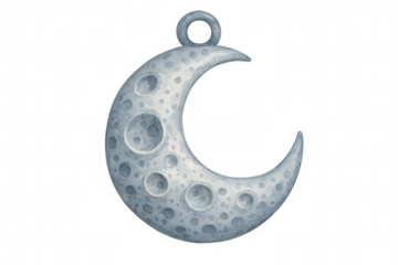 Gray crescent moon watercolor pendant with craters providing celestial charm and mystical astrology symbolism