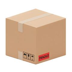 Cardboard Box with Fragile Label, isolated on transparent background
