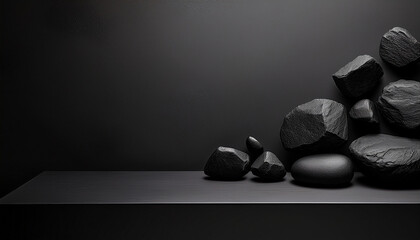 Black Rock Arrangement On A Dark Gray Wall For Product Display