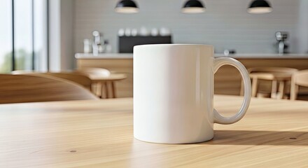 Fototapeta premium A Blank Ceramic Mug Mockup in a Bright Scandinavian Cafe
