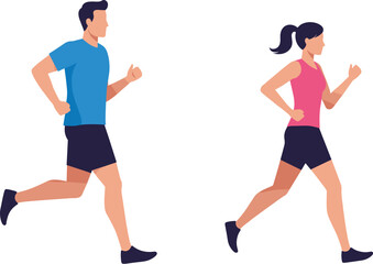 Young athletic couple jogging together, staying fit, healthy lifestyle, sports, activity, and regular exercise.