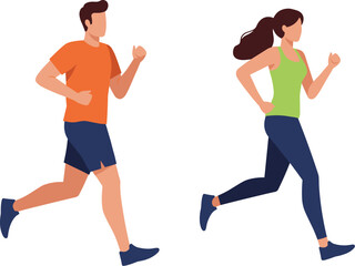 Young athletic couple jogging together, staying fit, healthy lifestyle, sports, activity, and regular exercise.
