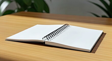 A Blank Open Spiral Notebook Mockup on a Wooden Desk