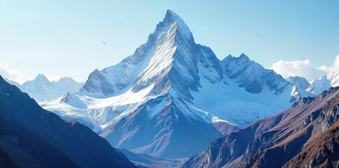 Obraz premium Majestic Snow-Capped Mountain Peak Sunlight Illuminates Pristine Alpine Wilderness