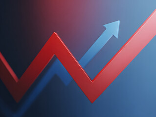 Rising arrow and red graph line. Business concept symbolizing growth and success