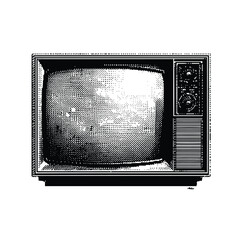 Unique halftone style television vector illustration of an old crt tv with antenna, halftone retro tv drawing for nostalgic style artwork.