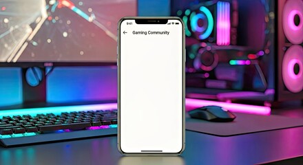 A Blank Gaming App Mockup with a Neon-Lit Background