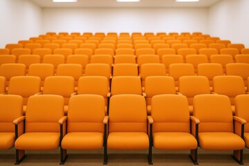 Naklejka premium Rows of Orange Seats in Auditorium or Theater, Empty and Ready for Audience