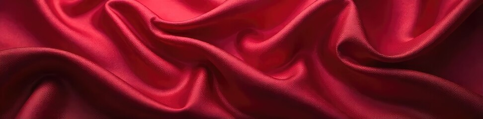 Fototapeta premium Luxurious, flowing silk fabric in rich burgundy, exhibiting its shimmering texture and subtle drape Perfect for fashion, design, and textile projects , detail, red