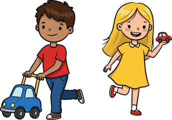 A boy and a girl are enjoying a boat ride in the park, a simple vector illustration.