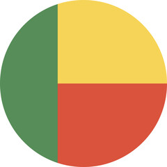 Flag of Benin. Round button National Benin flag. Republic Benin flag logo icon, badge in circle shape. Circular Beninese Flag.