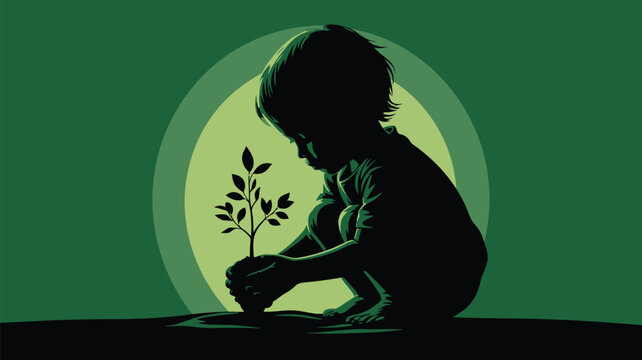 Inspiring artwork of a child planting a sapling symbolizing hope and growth for our planet in environmental awareness campaigns worldwide - Powered by Adobe