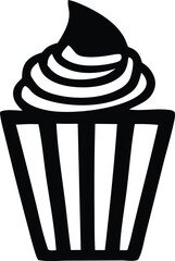 Simple hand-drawn style black and white cupcake icon delicious dessert treat graphic for baking and food themed designs