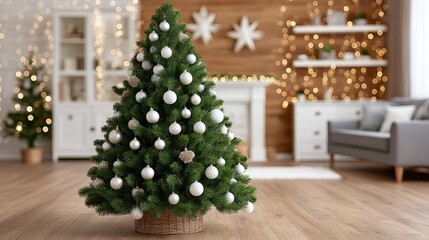 Joyful christmas festival party decorating the living room with a beautiful tree cozy atmosphere warm lights