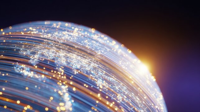 Abstract Globe with Flowing Data Streams: Connectivity, Technology, and Global Network Visualization