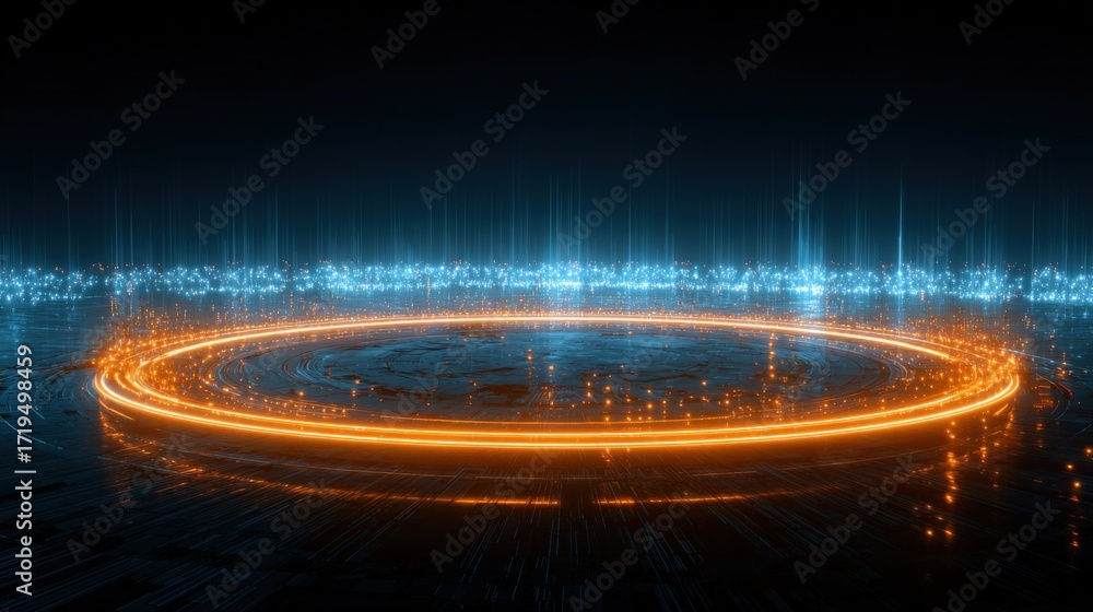 Aufkleber futuristic technology background with glowing circle and data streams for innovation and digital tra