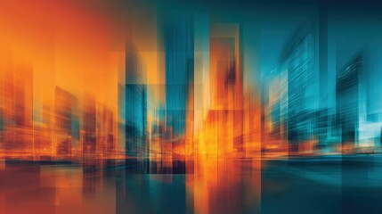 Fototapeta premium Abstract Cityscape with Dynamic Motion Blur, Teal and Orange Tones, Modern Urban Design