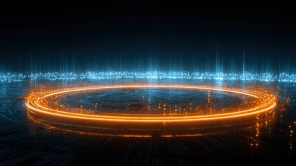 Futuristic Technology Background with Glowing Circle and Data Streams for Innovation and Digital Transformation