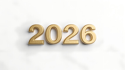 Golden ‘2026’ numbers in bold, elegant typography, centered on a pure white background, no additional elements, clean and minimalistic high-resolution style
