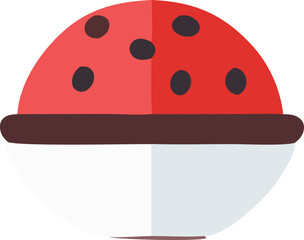 Flat design bowl of delicious red fruit with dark seeds and white container top view freshness food refreshment