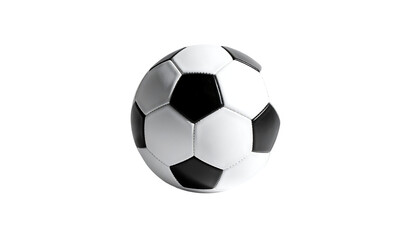 A classic black and white soccer ball, rendered in high detail against a plain black background