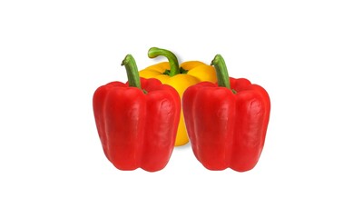 Fresh Sweet Bulgarian Bell Pepper Mix Red and Yellow Paprika Isolated on White Background. Organic Raw Bell Pepper Paprika Banner Template