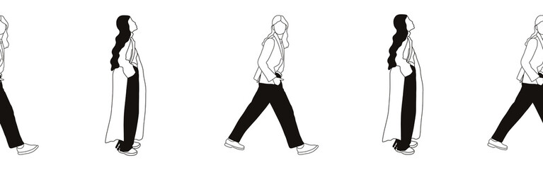 Fototapeta premium Hand-drawn doodle people border. Outline people clipart. Hand-drawn black art.