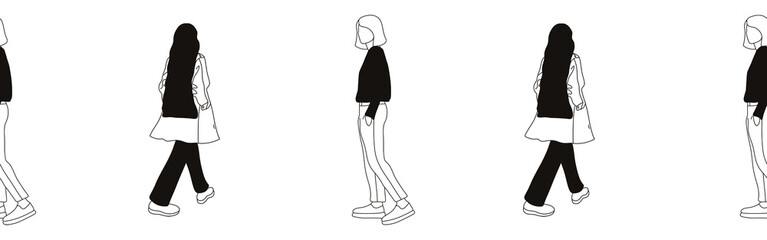 Hand-drawn doodle people border. Outline people clipart. Hand-drawn black art.