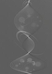 Abstract glowing curved wave lines with light effect isolated on transparent background.
