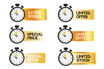 Sale badges set. Limited time only discount promotions. Vector illustrations set