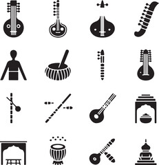 Obraz premium Collection of folk musical instruments icons and symbols