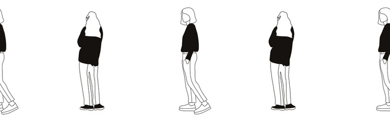 Hand-drawn doodle people border. Outline people clipart. Hand-drawn black art.