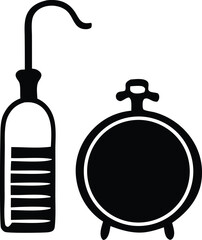 Vintage scientific equipment icons featuring a dropper bottle and an old timey meter for retro science and laboratory aesthetics