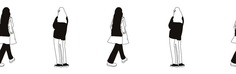 Hand-drawn doodle people border. Outline people clipart. Hand-drawn black art.