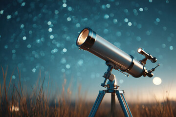Telescope at sunset for stargazing