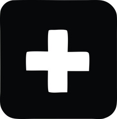 Simple black square with white plus symbol clean and bold graphic element for user interface and design projects