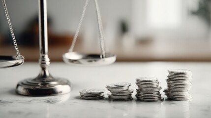Scales of Justice and Stacks of Coins Depicting Financial Balance and Investment Growth