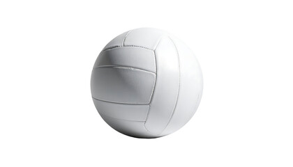 A pristine white volleyball, slightly deflated, rests against a stark black background, exhibiting classic paneling
