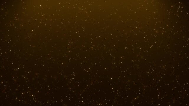Golden bokeh particles glitter awards dust gradient abstract background. Futuristic glittering in space on gold background. 3D 4K loop animation