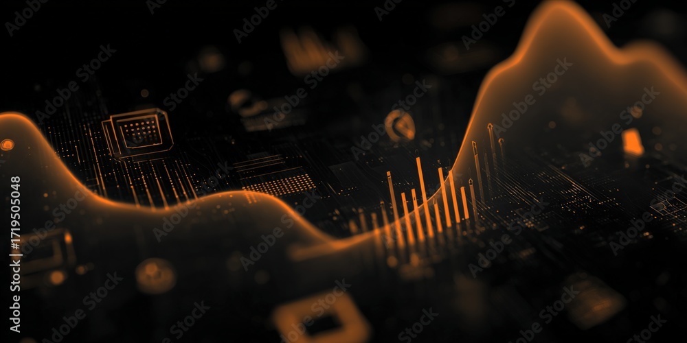 Poster abstract digital visualization of data: technological chart with futuristic elements depicting busin