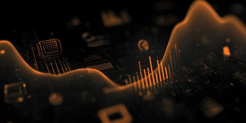 Abstract Digital Visualization of Data: Technological Chart with Futuristic Elements Depicting Business Analytics