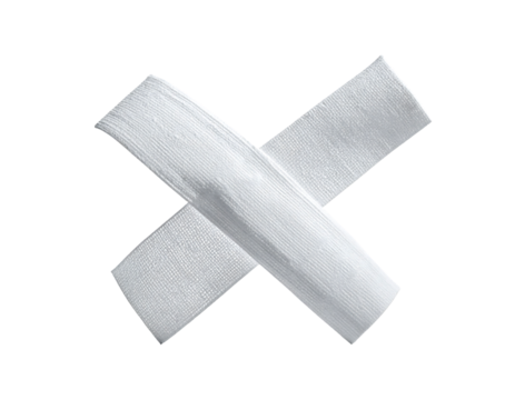 A silver, textured "X" mark, painted with thick, slightly uneven strokes, creating a bold, graphic effect against a black background